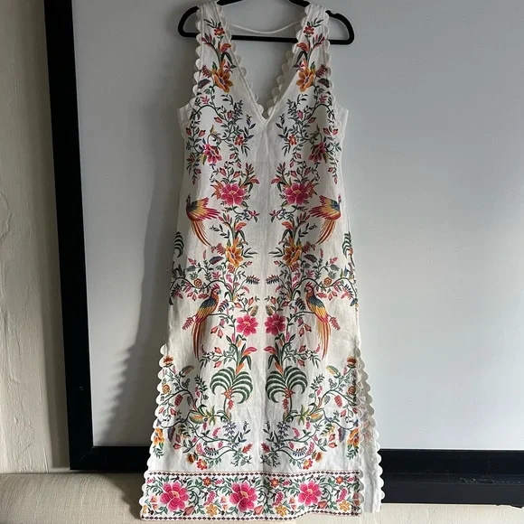 FARM Rio Off-White Delicate Forest Premium Linen Maxi Dress Size Small NWT - Picture 9 of 16